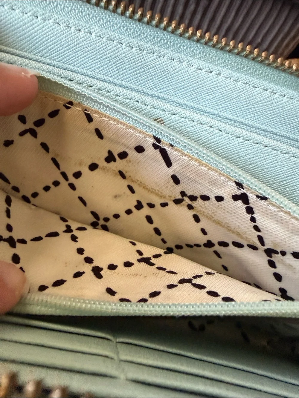 kate spade Light Blue Saffiano Wristlet Wallet Gold Plate